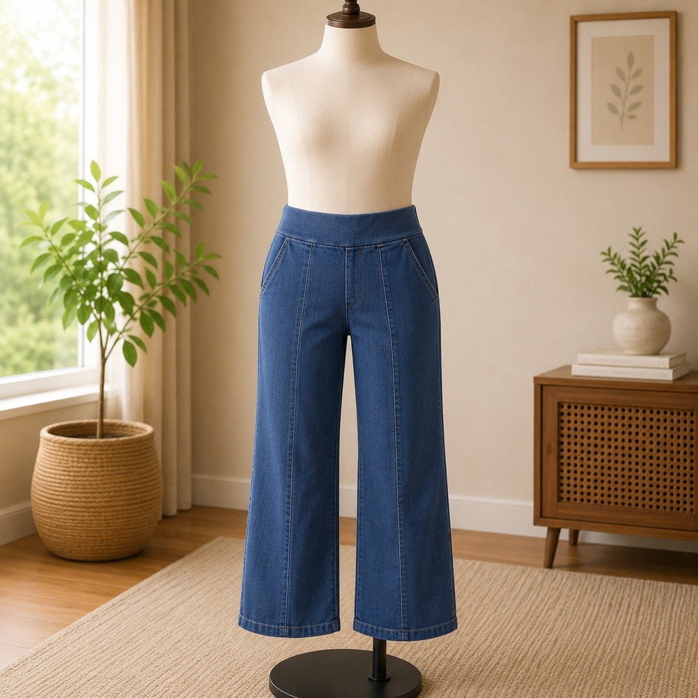 Belle Kim Gravel Wide Leg Jeans 16 Blue TripleLuxe Pull On Dark Wash Denim